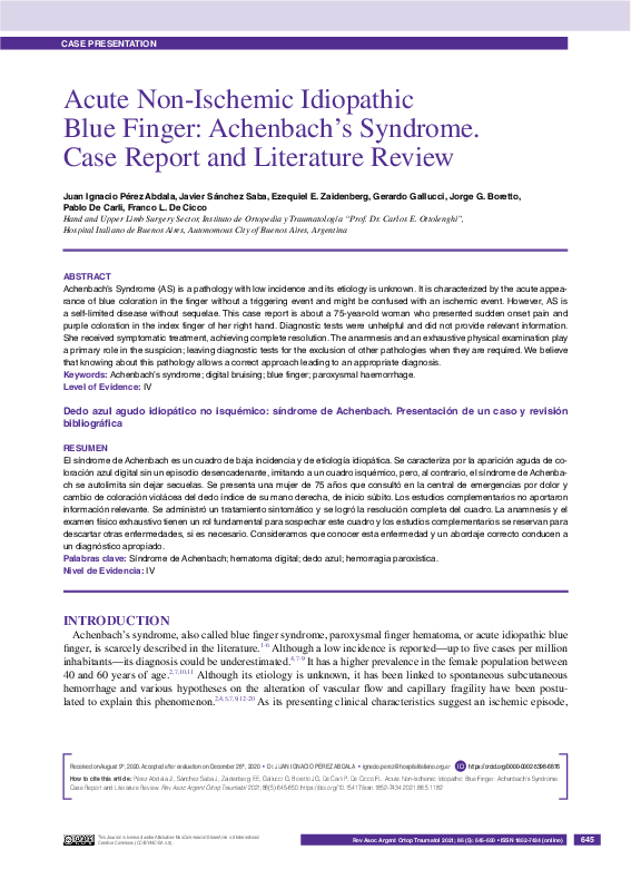 (PDF) Acute Non-Ischemic Idiopathic Blue Finger: Achenbach’s Syndrome ...