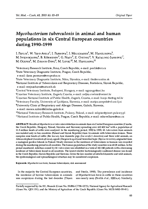 (PDF) Mycobacterium tuberculosis in animal and human populations in six ...