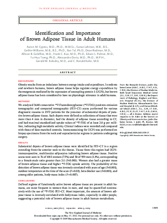 (PDF) Identification and Importance of Brown Adipose Tissue in Adult Humans