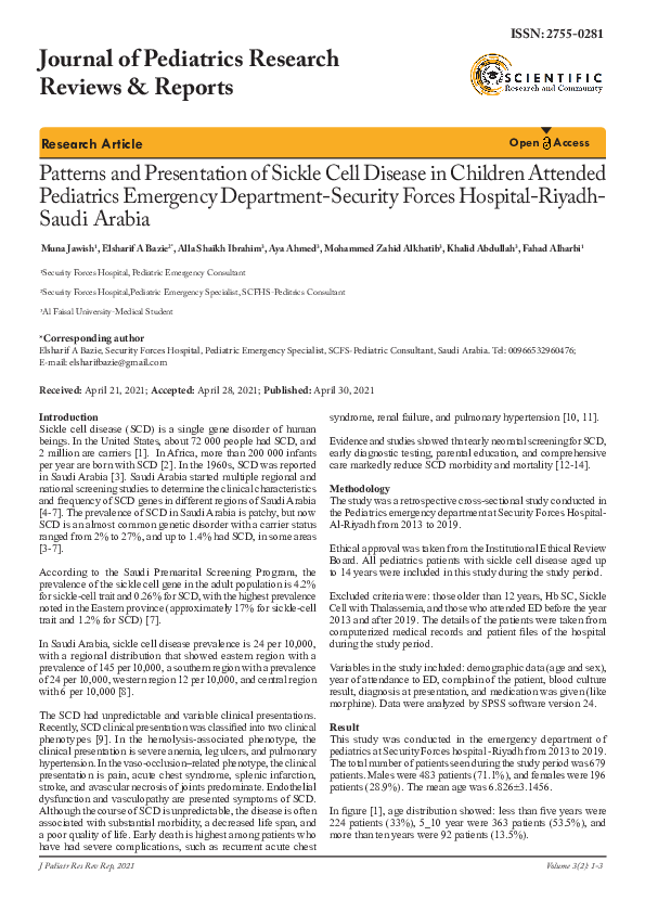 (PDF) Patterns and Presentation of Sickle Cell Disease in Children ...