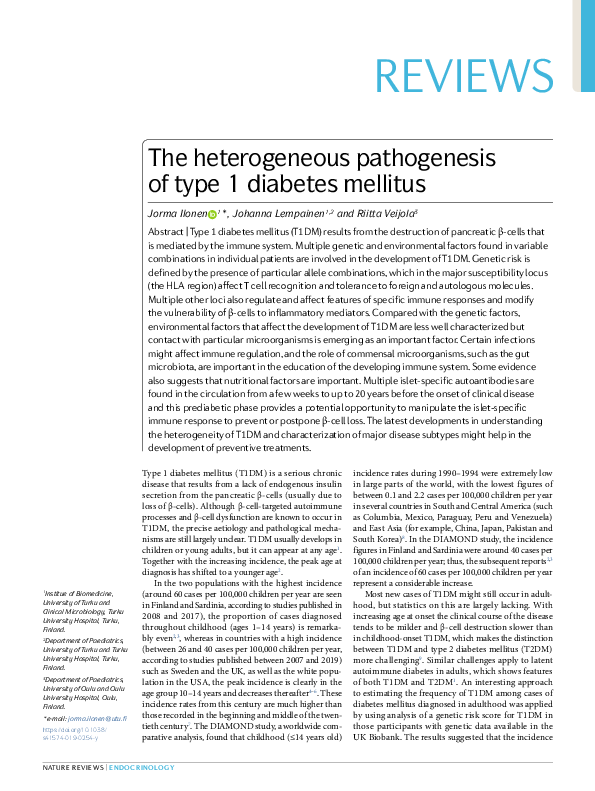 (PDF) The heterogeneous pathogenesis of type 1 diabetes mellitus