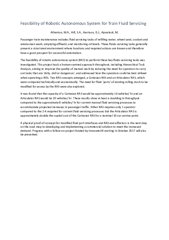 (PDF) Feasibility of Robotic Autonomous System for Train Fluid Servicing