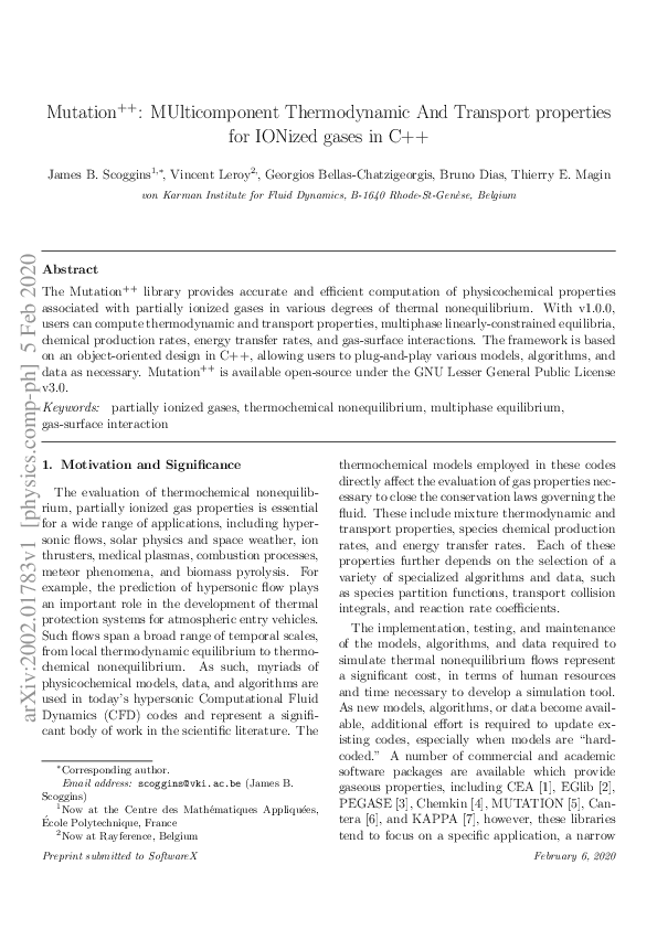 (PDF) Mutation++: MUlticomponent Thermodynamic And Transport properties ...