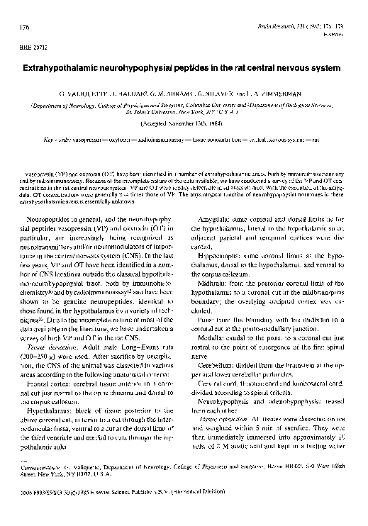 Extrahypothalamic neurohypophysical peptides in the rat central nervous system