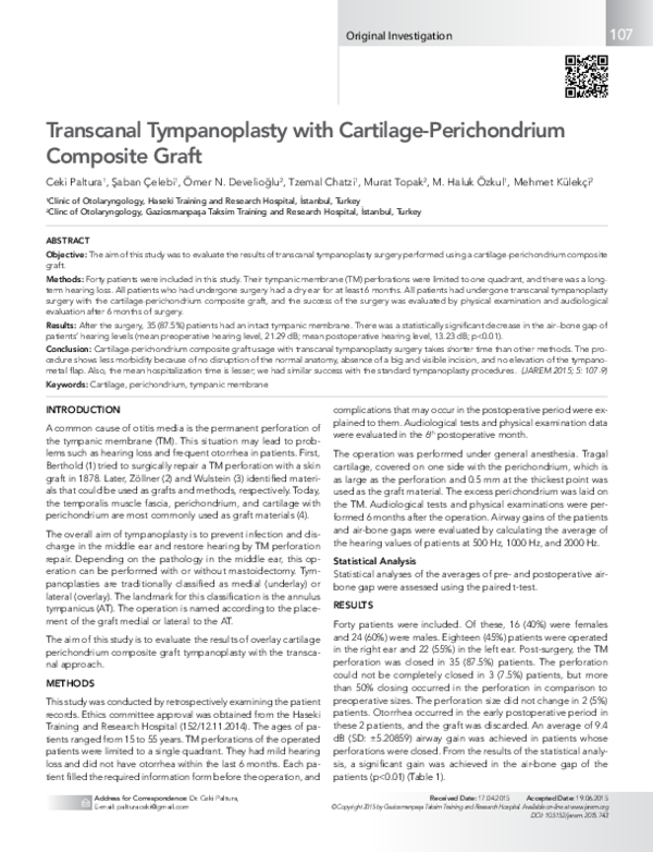 (PDF) Transcanal Tympanoplasty with Cartilage-Perichondrium Composite Graft