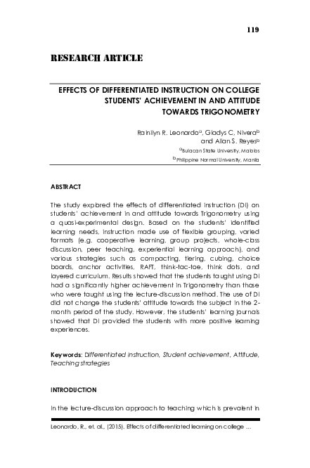 (PDF) Effects of Differentiated Instruction on College Studentsâ ...