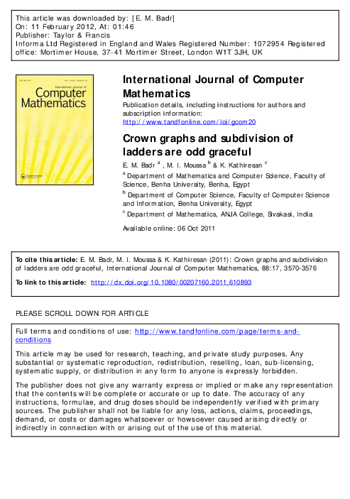 (PDF) Crown graphs and subdivision of ladders are odd graceful