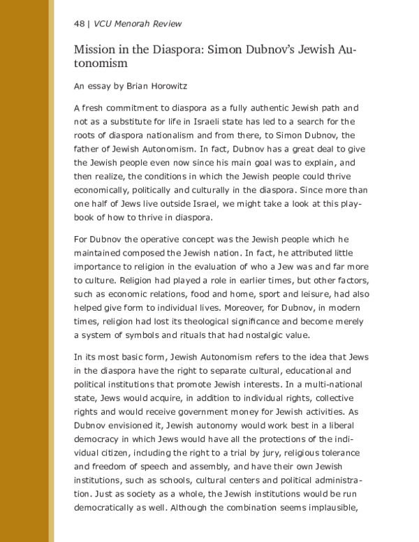 (PDF) Mission in the Diaspora: Simon Dubnov's Jewish Autonomism