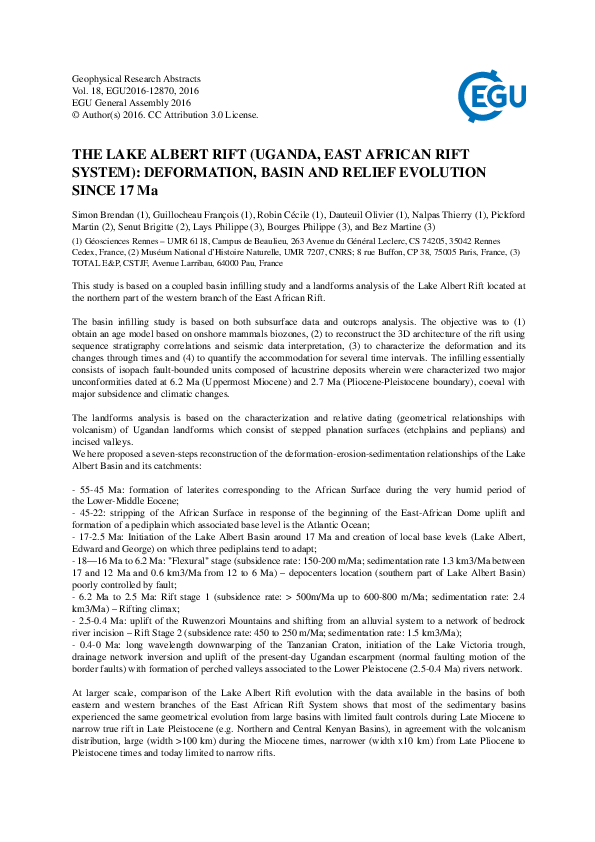 (PDF) The Lake Albert Rift (Uganda, East AfricanRift System): sediment ...