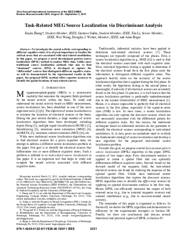 (PDF) Task-related MEG source localization via discriminant analysis