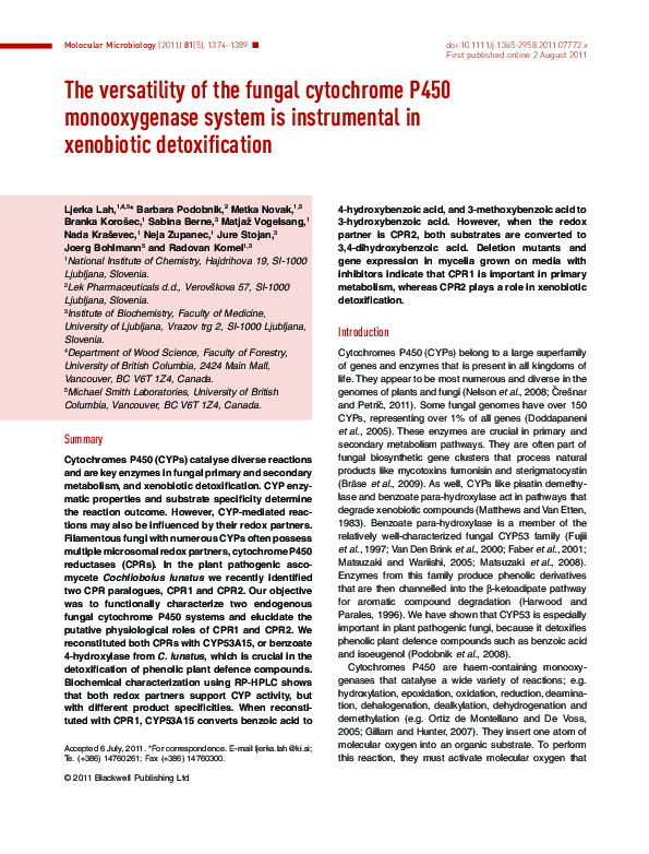 (PDF) The versatility of the fungal cytochrome P450 monooxygenase ...