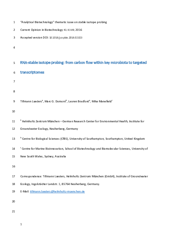 (PDF) RNA-stable isotope probing: from carbon flow within key ...