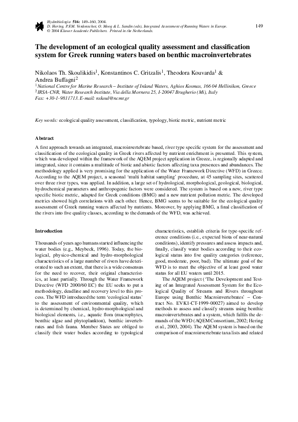 (PDF) The development of an ecological quality assessment and ...