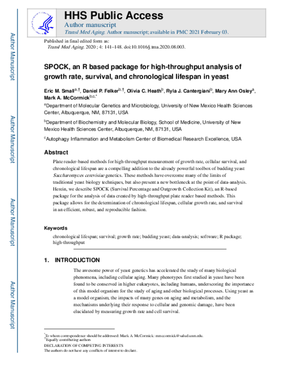 (PDF) SPOCK, an R based package for high-throughput analysis of growth ...