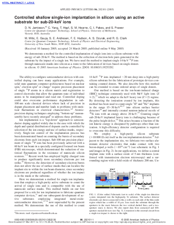 (PDF) Controlled shallow single-ion implantation in silicon using an ...