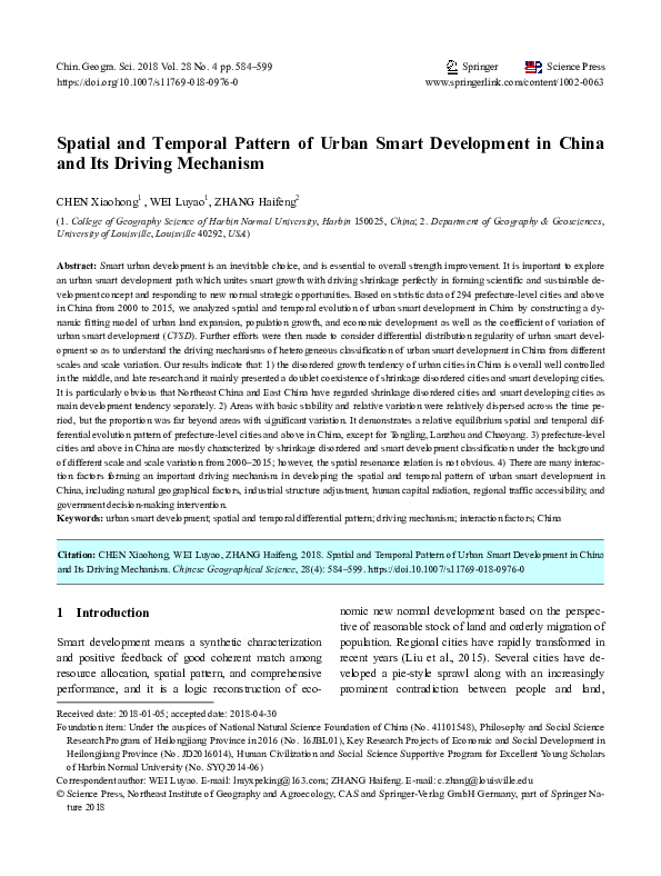 (PDF) Spatial and Temporal Pattern of Urban Smart Development in China ...