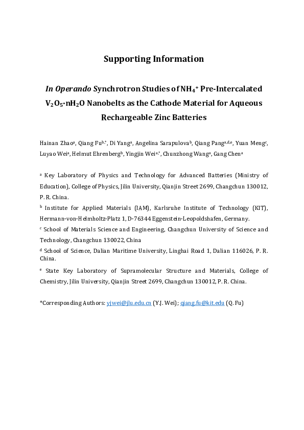 (PDF) In Operando Synchrotron Studies of NH4+ Preintercalated V2O5·nH2O ...
