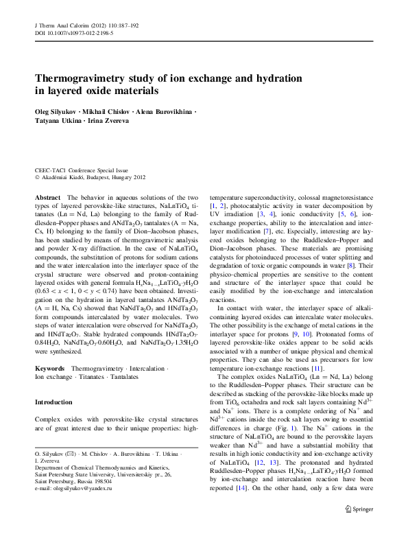 (PDF) Thermogravimetry study of ion exchange and hydration in layered ...