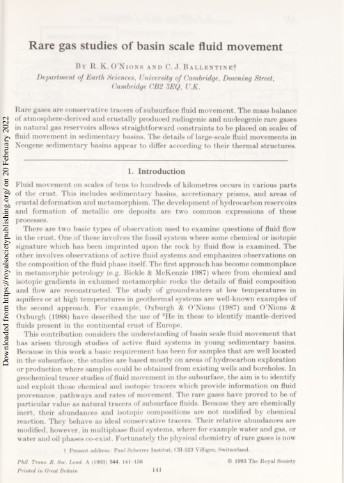 (PDF) Rare gas studies of basin scale fluid movement
