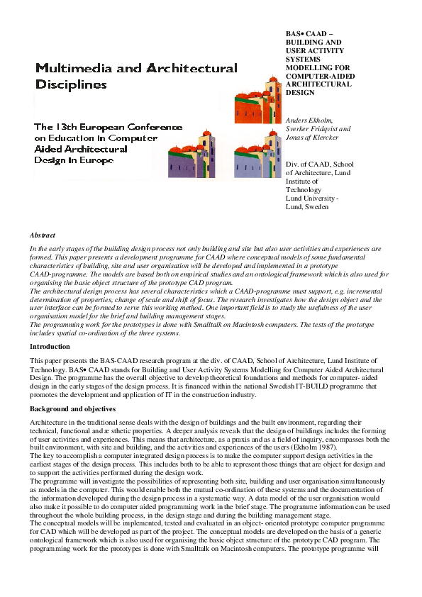 (PDF) BAS.CAAD - Building and User Activity Systems Modelling for ...
