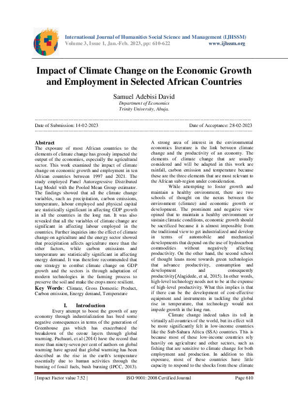 (PDF) Impact of Climate Change on the Economic Growth and Employment in ...