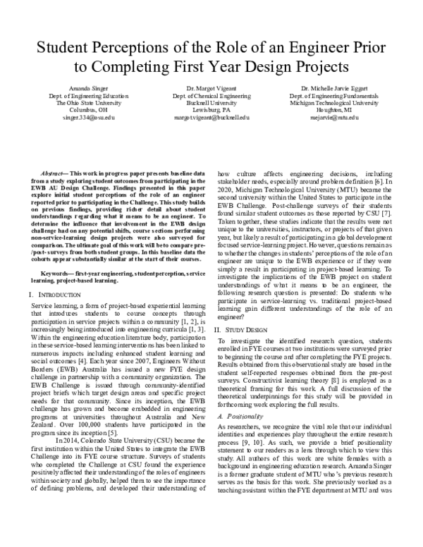 (PDF) Student Perceptions of the Role of an Engineer Prior to ...
