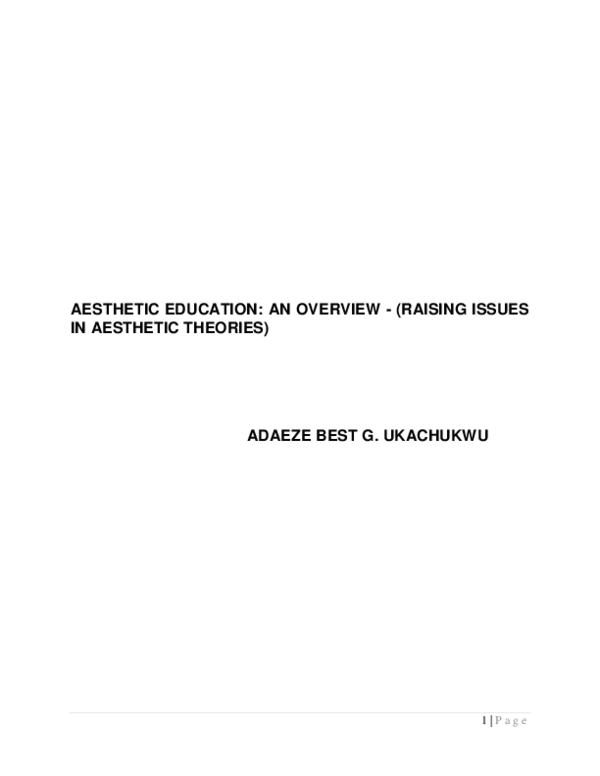 (PDF) AESTHETIC EDUCATION AN OVERVIEW (RAISING ISSUES IN AESTHETIC