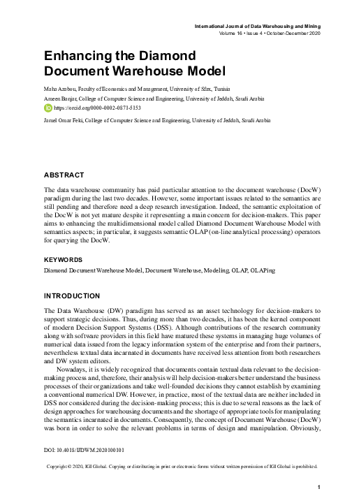 (PDF) Enhancing the Diamond Document Warehouse Model