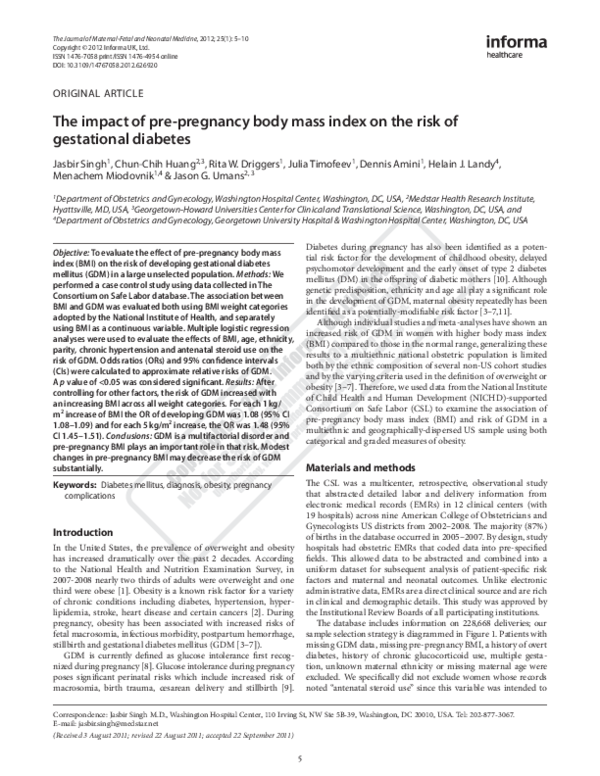 (PDF) The impact of pre-pregnancy body mass index on the risk of ...