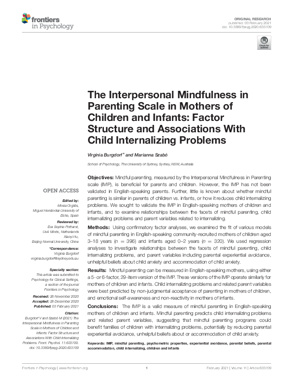 (PDF) The Interpersonal Mindfulness in Parenting Scale in Mothers of ...