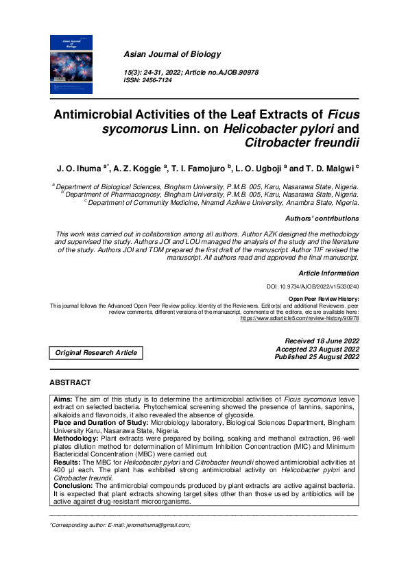 (PDF) Antimicrobial Activities of the Leaf Extracts of Ficus sycomorus ...