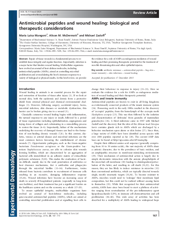 (PDF) Antimicrobial peptides and wound healing: biological and ...