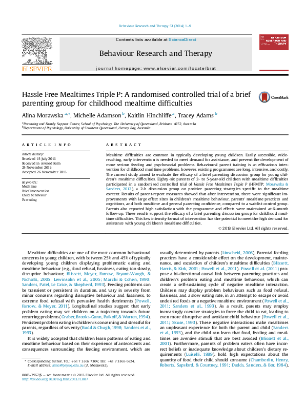(PDF) Hassle Free Mealtimes Triple P: A randomised controlled trial of ...
