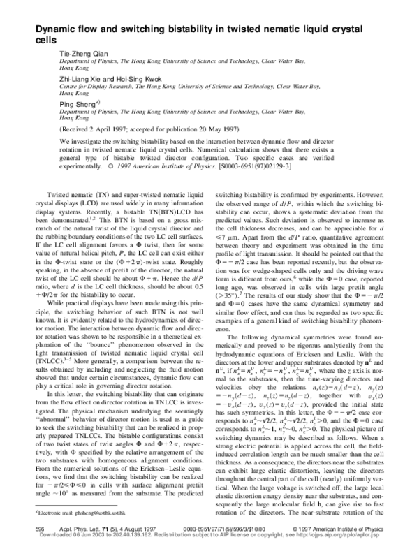 (PDF) Dynamic flow and switching bistability in twisted nematic liquid ...