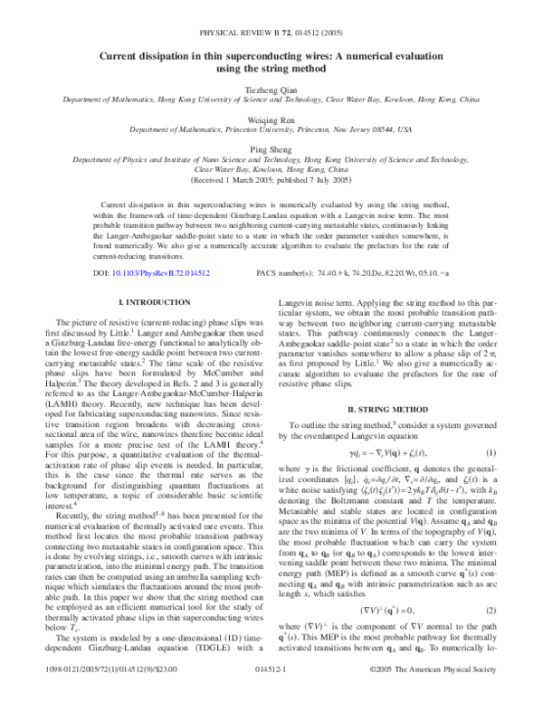 (PDF) Current dissipation in thin superconducting wires: A numerical ...