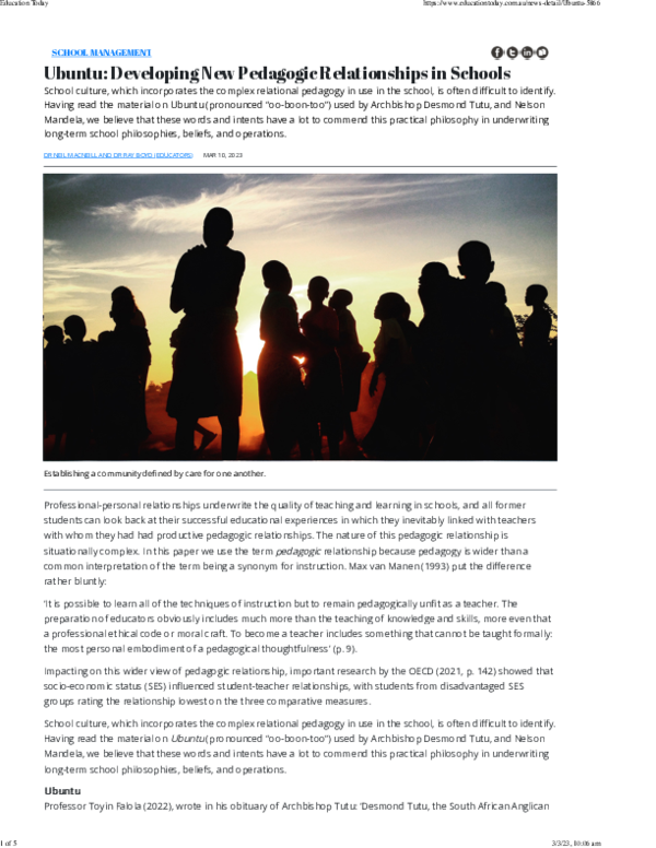 (PDF) Ubuntu: Developing New Pedagogic Relationships in Schools