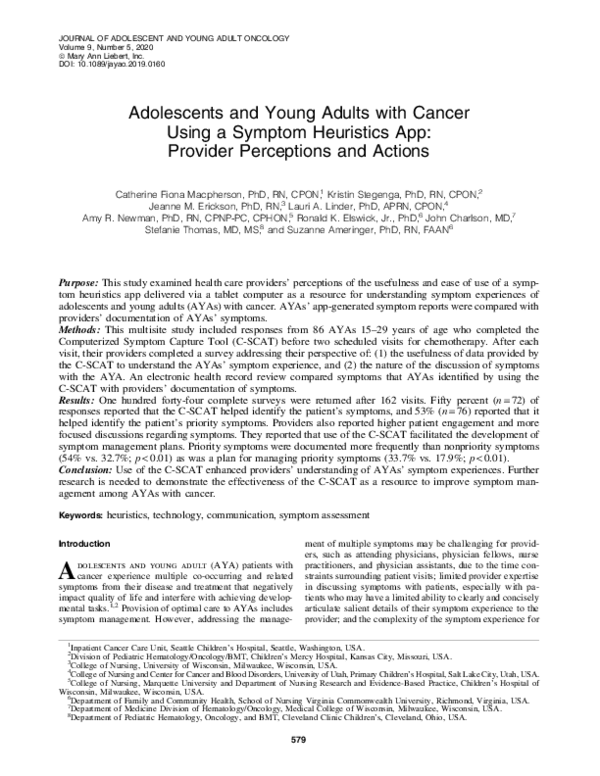 (PDF) Adolescents and Young Adults with Cancer Using a Symptom ...