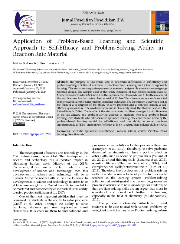 (PDF) Application of Problem-Based Learning and Scientific Approach to ...