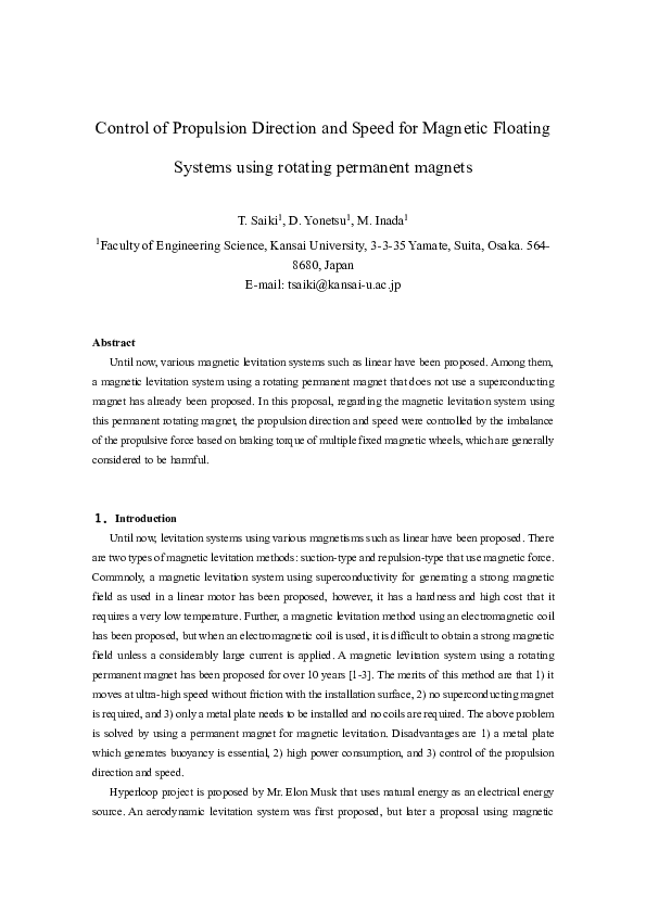 (PDF) Control of Propulsion Direction and Speed for Magnetic Floating ...