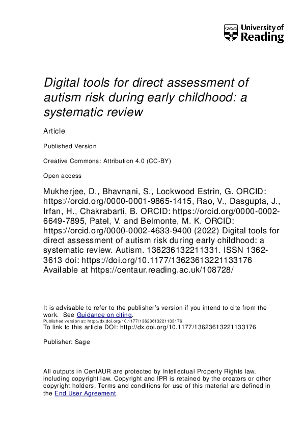 (PDF) Digital tools for direct assessment of autism risk during early ...