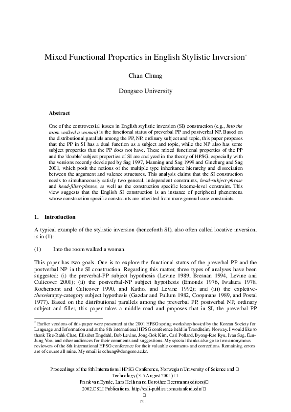 (PDF) Mixed functional properties in English stylistic inversion | Chan ...