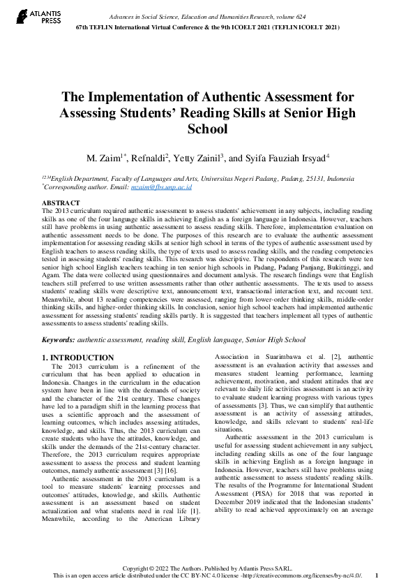 (PDF) The Implementation of Authentic Assessment for Assessing Students ...