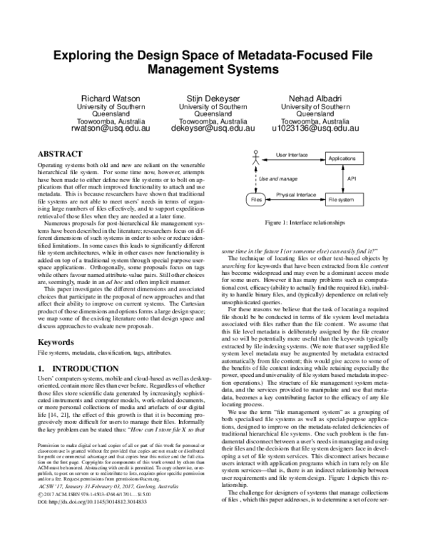 (PDF) Exploring the design space of metadata-focused file management ...