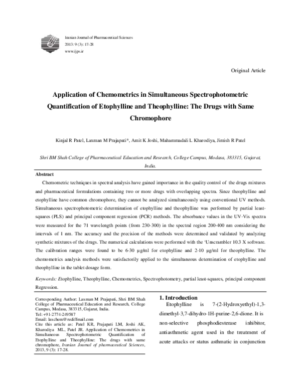 (PDF) Application of Chemometrics in Simultaneous Spectrophotometric ...