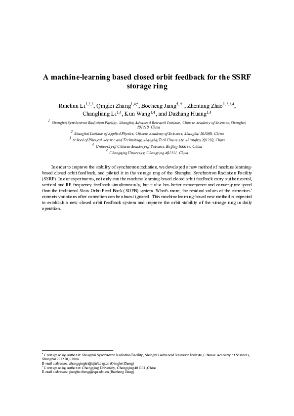 (PDF) A machine-learning based closed orbit feedback for the SSRF ...