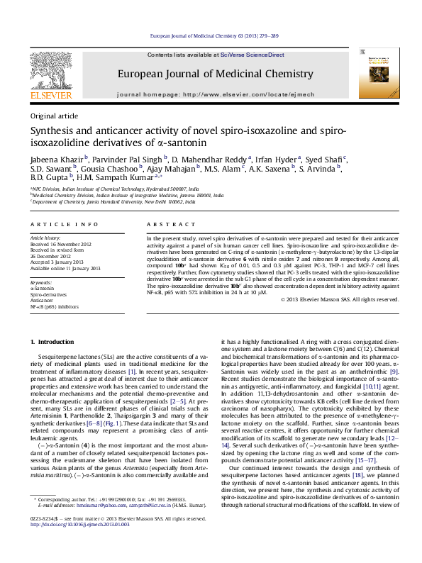 (PDF) Synthesis and anticancer activity of novel spiro-isoxazoline and ...