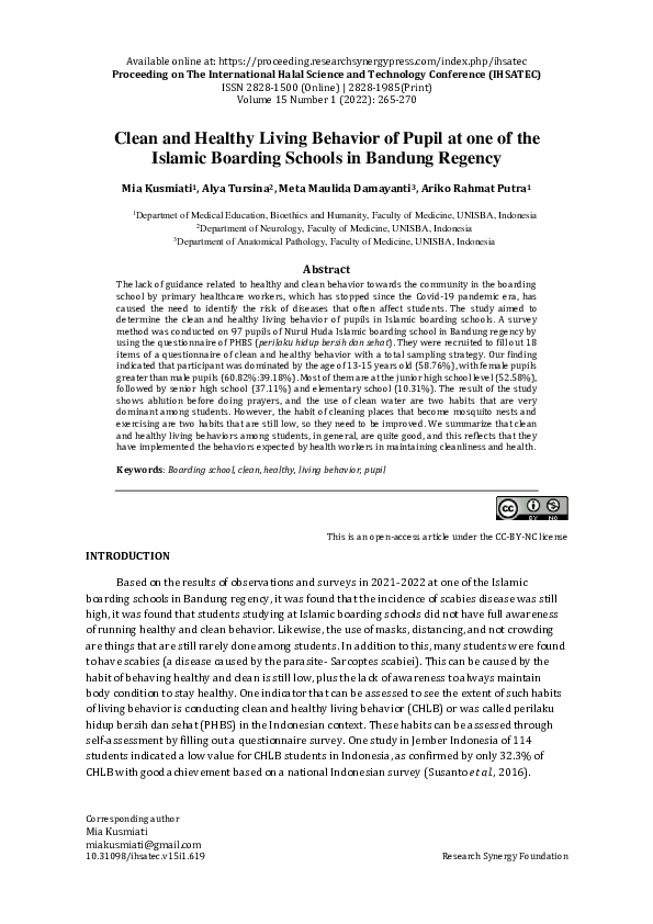 (PDF) Clean and Healthy Living Behavior of Pupil at one of the Islamic ...