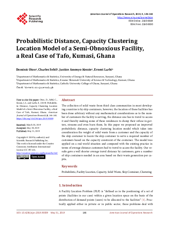 PDF) Probabilistic Distance, Capacity Clustering Location Model of 