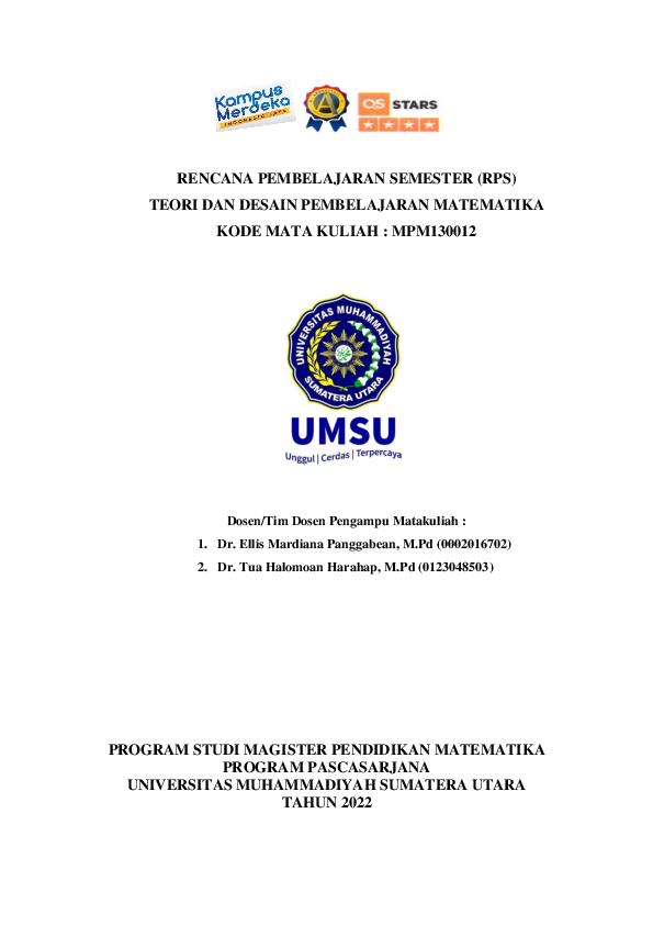 Pdf Rps Teori Dan Desain Pembelajaran Matematika Kode Mata Kuliah