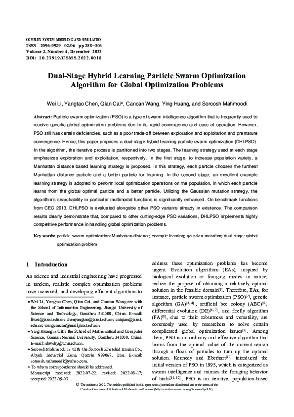 (PDF) Dual-Stage Hybrid Learning Particle Swarm Optimization Algorithm ...